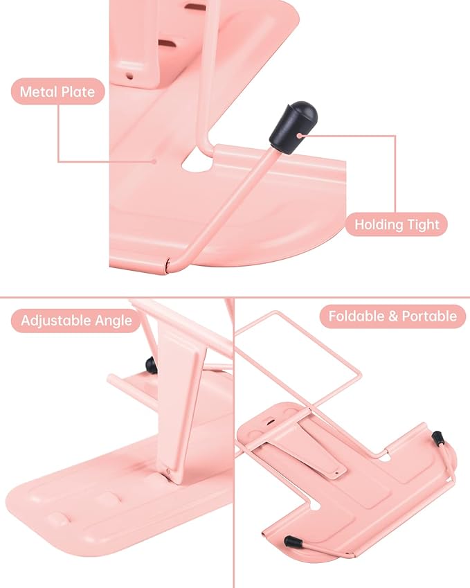 Morandi Pink Honagu Adjustable Reading Rest - Book & Document Holder, Sturdy Typing Stand for Recipes, Textbooks, Tablets & Music Books