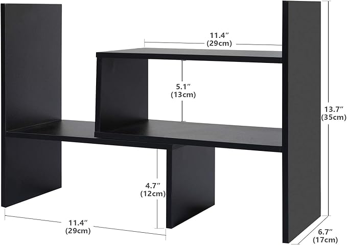 Hossejoy Desk Shelf, Adjustable Desktop Storage Organizer, Wood Display Shelf Rack, Office Supplies Desk Organizer, Black