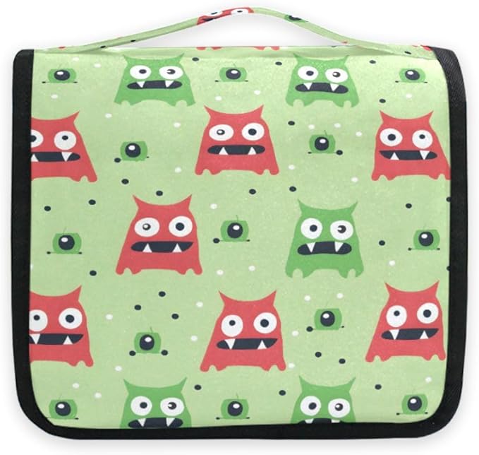 Hanging Travel Toiletry Bag Red Green Monster Kit Makeup Case Cosmetics Organizer for Men Women