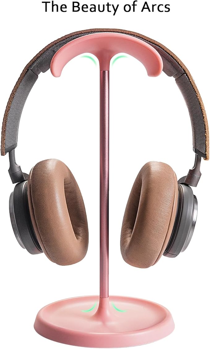 Headphone Stand, Curved Headset Stand with Storage Tray, Heavy Base Gaming Headset Holder for AirPods Max, AirPods Pro, Beats, Bose, Sennheiser, Sony and More (Pink)