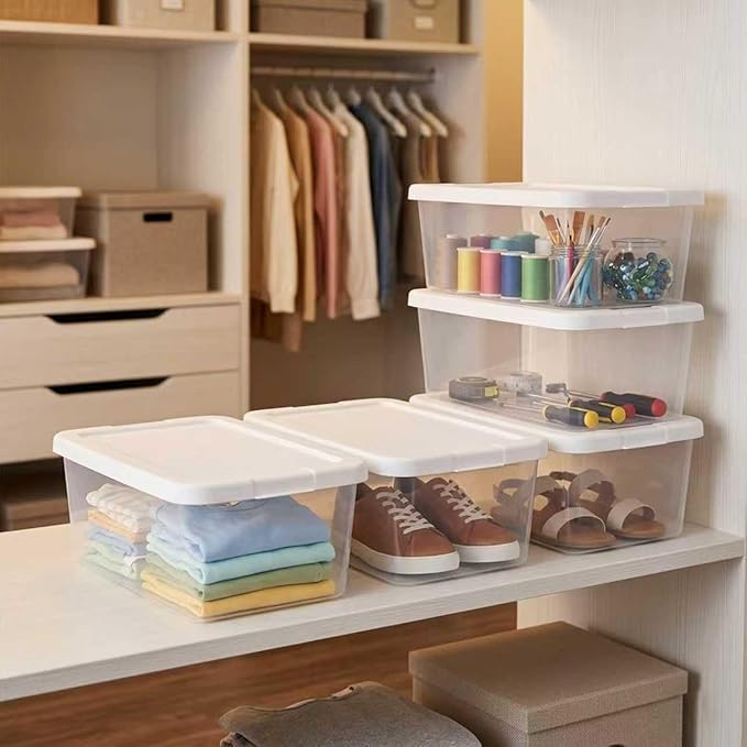 10Pack Storage Bins with Lids, 6 QT Clear Plastic Box with Snap On Lids, Heavy Duty Stackable and Nestable Containers, BPAFree Durable See Through Organizing Solution for Home, Office, Closet