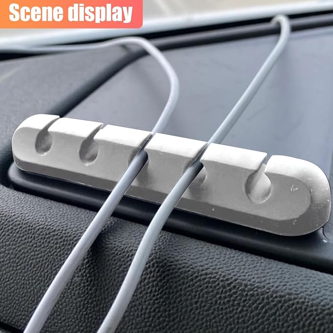 5 Pack Adhesive Cable Clips, Car Cord Holder Cable Clips, USB Charger Holders for Cords, Wall Organizer Wire Management, Wire Organizer Accessories for Car, Nightstand, Home, Office (Grey)