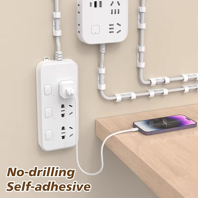 50Pcs Finisher Wire Clamp, Adhesive Cable Management Clips, Nylon Wire Holders for Cords, Wire Clips, Cord Clip for Car, Wall, Under Desk, TV PC Cable Management (White, Medium-50PCS)