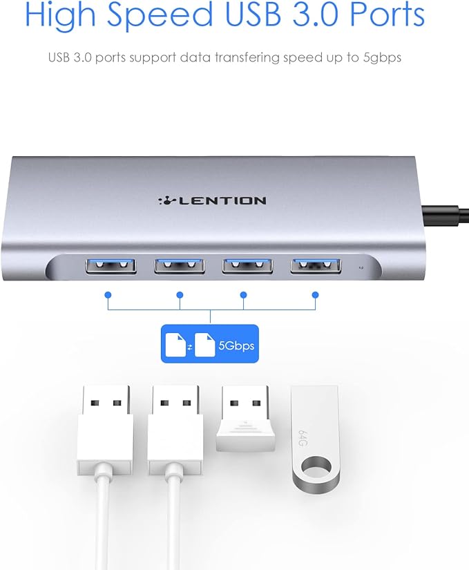 LENTION USB C Hub Multiport Adapter with 4K HDMI, 100W Charging, 4 USB 3.0 5Gbps Splitter Compatible 2016-2026 MacBook Pro/Air/Neo, Mac, Surface, iPhone & Type-C Device, Stable Driver(C35, Space Gray)