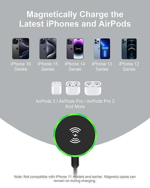 Samsung MagSafe Wireless Charger 15W Fast Charging Pad for Samsung Galaxy S25 Ultra S24 Magnetic Charger Finger Holder Stand for iPhone 17 17Pro 17 Air 16e 16 Pro Max 15 Android Apple Pixel 10 Pro