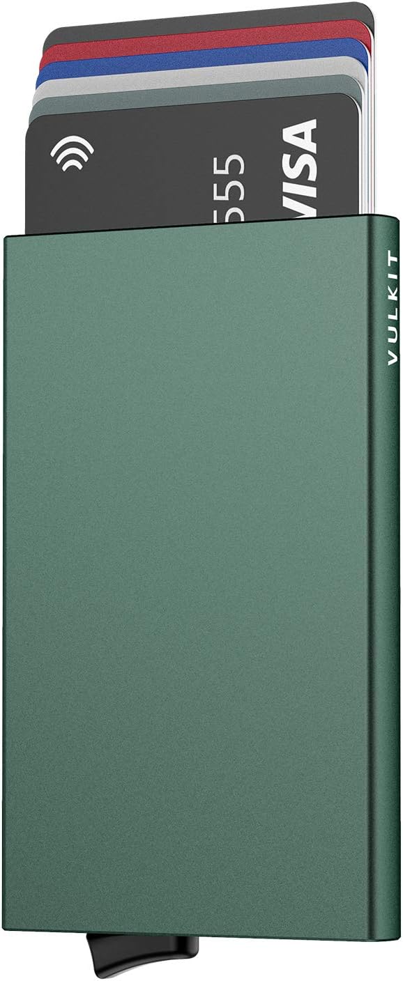VULKIT Pop Up Wallet, Slim Minimalist Credit Card Holder For Men and Women RFID Blocking Mini Metal Case Midnight Green