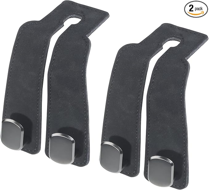 Car Seat Hooks for Headrest, Purse Hook & Back Storage Hook, Zinc Alloy & Suede Material Heavy Duty Car Hooks for Purses and Bags,Universal Fit for Most Vehicles (Black-2 Pack)