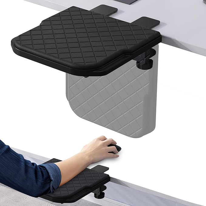 Arm Rest for Desk, 90°Foldable Computer Wrist Rest Shelf with Sponge Padding, Clamp on Arm Support, Ergonomic Sturdy Desk Extender for Office & Home, Durable & Easy to Install (All Black)