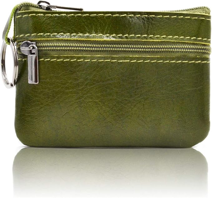 Freezx Women Genuine Leather Coin Pouch Zip Mini Purse Wallet Key Chain Double Zipper