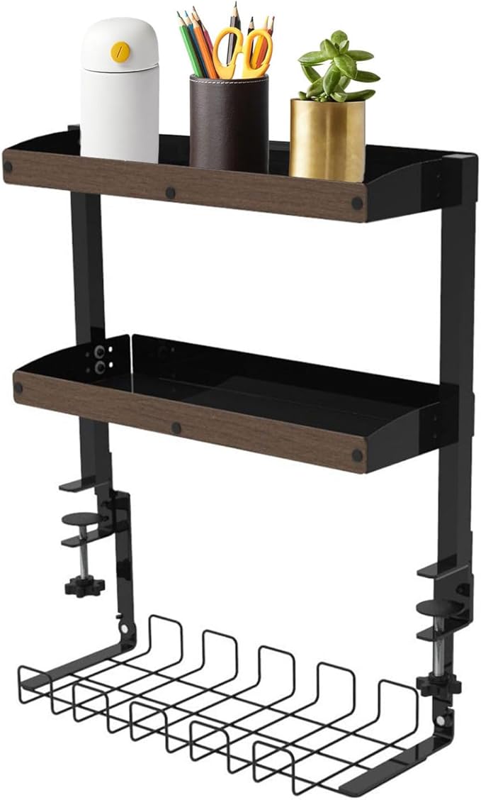 Generic Clamp-On Desktop Organizer Shelf, Adjustable Clip-on Tabletop Storage Tray for Office Desk, Clamp-on Above or Under Desktop Storage Shelf, Save Space