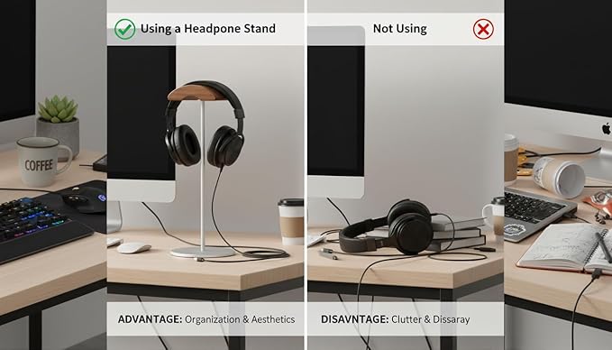 Micool Headphone Stand, Aluminum & Wood Holder with Heavy Stable Base, Universal Gaming Headset Stand for Desk, Compatible with All Over-Ear Headphones