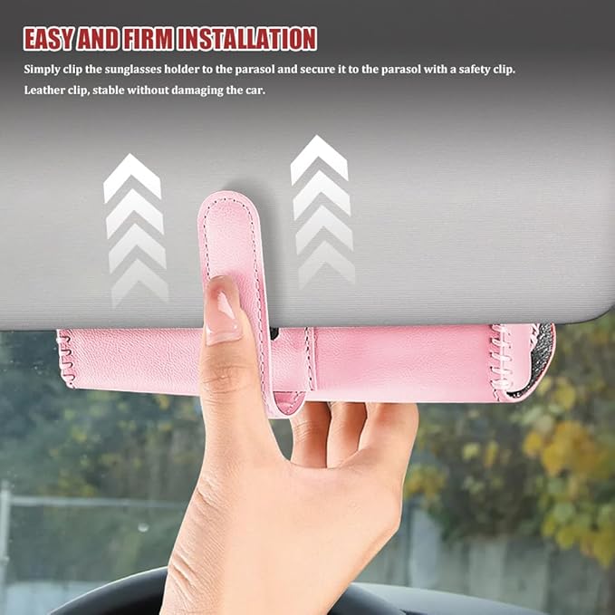 Sunglasses Holder for Car Sun Visor, Leather Auto Eyeglasses Storage Case with Hidden Magnetic Closure, Universal Protective Glasses Organizer Box, Visor Accessories for Woman Man (Pink)