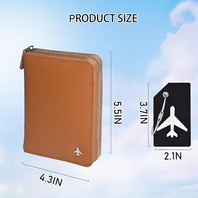 Pilot Wallet Passport Holder RFID Blocking Nappa Leather Travel Wallet, Stylish Travel Companion for Aviation Professionals (Brown Silver)