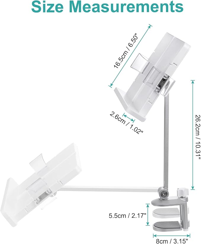 PATIKIL Book Stand for Reading, Metal Reading Rest Book Holder with Page Clips, Height Angle Adjustable, 360° Rotating Arm Suitable for Sheet Music, Laptop