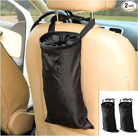 2PCS Car Trash Bag, Auto Portable Trash Can Universal Hanging Car Garbage Bag, Waterproof Garbage Can with Elastic Opening, Car Organizer Auto Accessories for Car, Home, Outdoor
