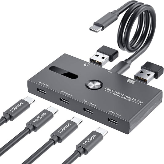 10Gbps USB C Hub, 6 Ports Type C Splitter, USB Type C to USB C/A Adapter for PC, Laptop, MacBook Pro/Air, iMac, Surface Pro, Chromebook, Etc(HUB ONLY, Not Support Charging/Monitor)