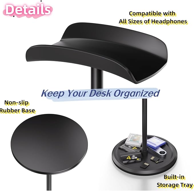 Headphone Stand??PACK??Headphone Holder with Storage Tray Compatible for Max Pro, Beats, Bose and Most Gaming Headphones. ?�No Tools Required??YO-2 (Black)