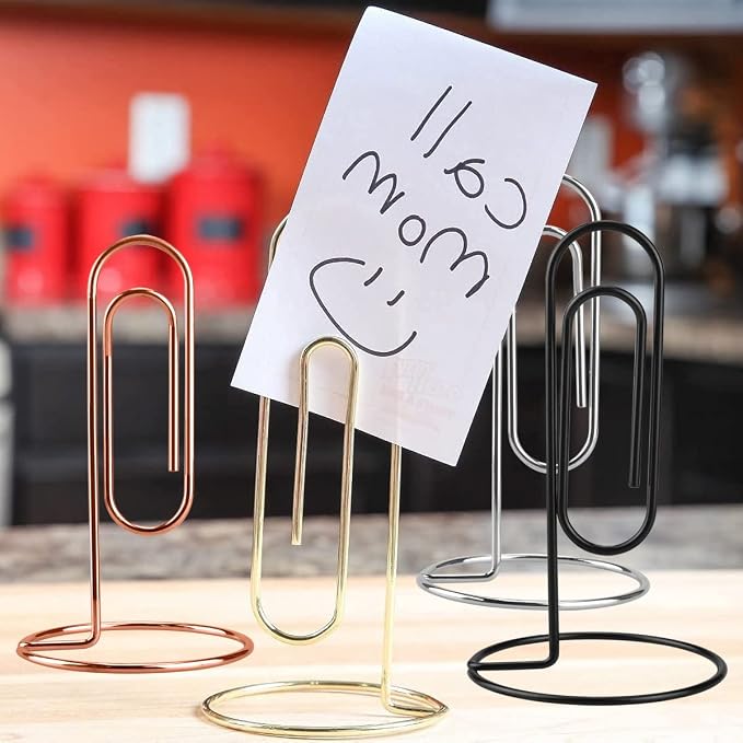 5.2 Inch Desktop Memo Holder, 4 Pack Jumbo Metal Desk Paper Clip Organizer for Office Table, Place Card, Bills, Photos, Table Numbers, Multi-Purpose Document Stand Accessory