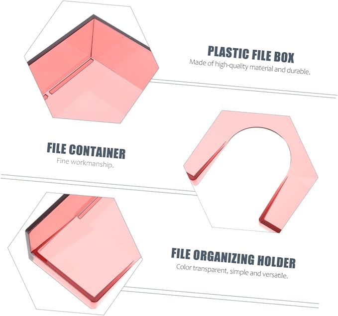 Healeved Stackable Plastic File Box Organizer A4 Paper Storage Case with Lid, Wine Red Desktop Document Holder for Office and School Supplies
