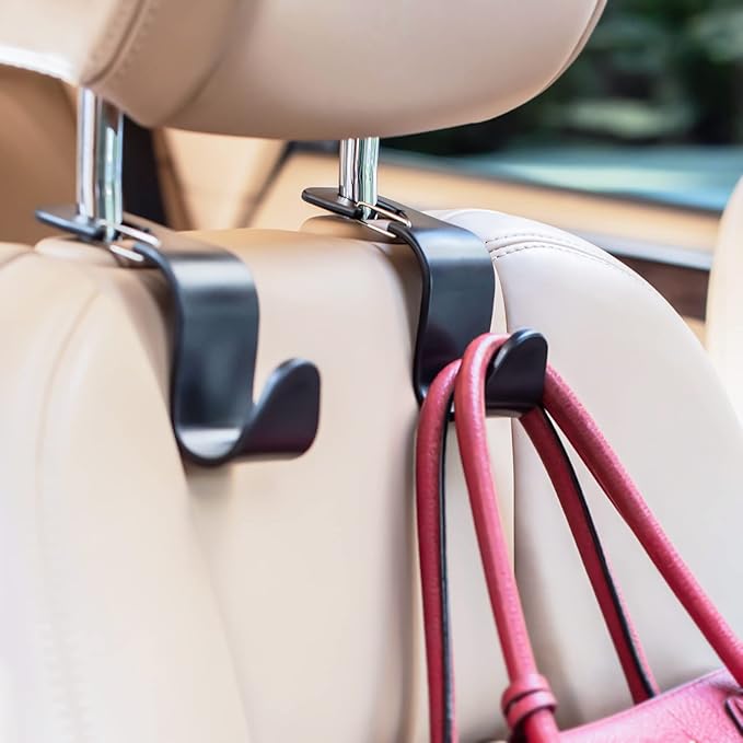 Car Seat Hooks 4 Pack, Headrest Hooks for Purses Groceries Bags with Metal Lock, Car Purse Holder Seat Back Storage Hooks