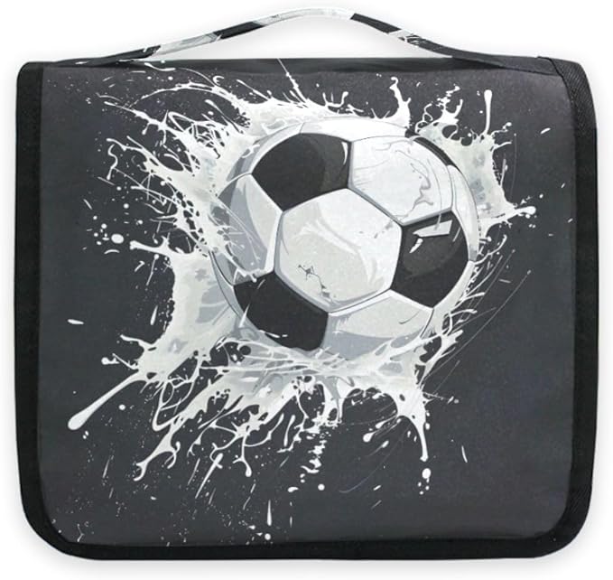 Hanging Travel Toiletry Bag Kit Boys Makeup Case Cosmetics Organizer for Men Women (Soccer Ball)