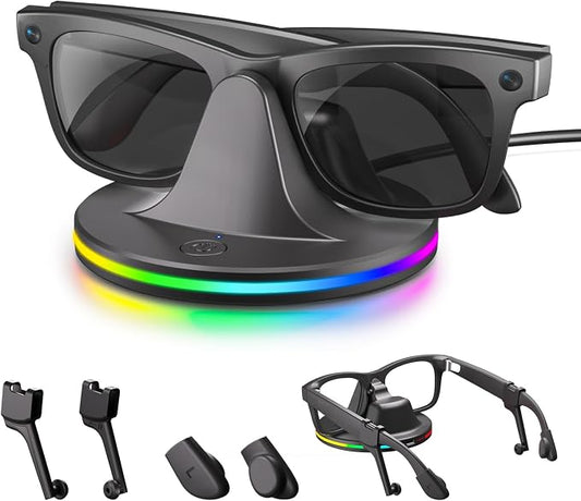 Charging Stand for Ray-Ban Meta Smart Glasses, Charging Dock Compatible with Wayfarer/Headliner/Skyler & Oakley HSTN Accessories for RayBan Meta Charger Station with Pair Ear Tips and Ear Grips