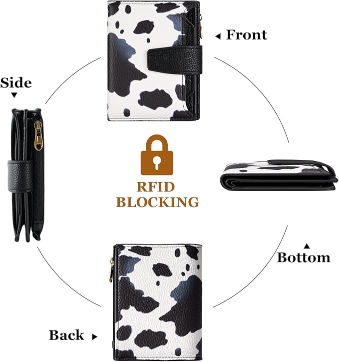 Airkit Small Wallet Women RFID Blocking Soft Leather Bifold Compact Card Holder Wallet for Women with Zipper Coin Pocket 4 ID Window