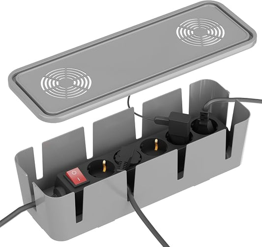 Cable Management Box, Cable Organizer Box and Power Strip Box, Power Strip Protector Box - Wire Box Hider for Desk - 10 Open Slots (Grey)