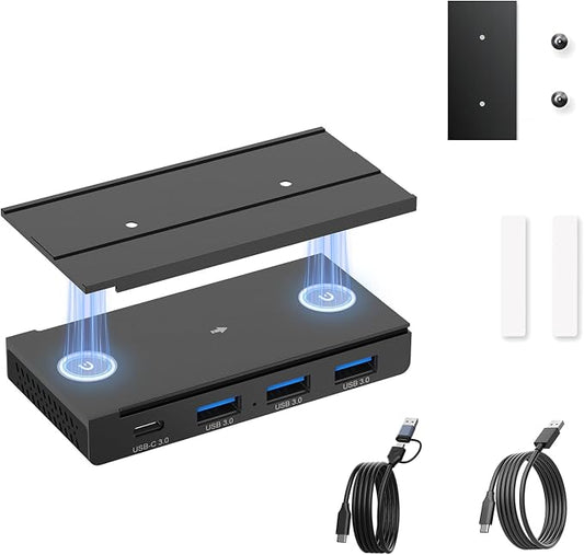 EJAY 4-Port Magnetic USB Hub, 3 USB 3.0 + 1 Type C Port, 5Gbps Data Transfer, Includes 2 Packs Sliding Rail, Screws and Sticky Pads, Compatible with MacBook, Laptop, PC