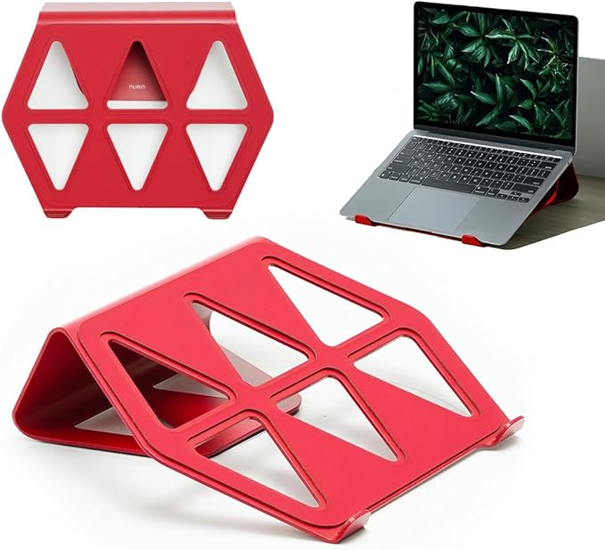 NUMIN Facet Laptop Stand Red | Laptop Tabletop Stand | Sturdy Rust Free Metal and Wood Design | Anti Slip leatherite Surface | Compatible for MacBook, HP, Dell, Lenovo