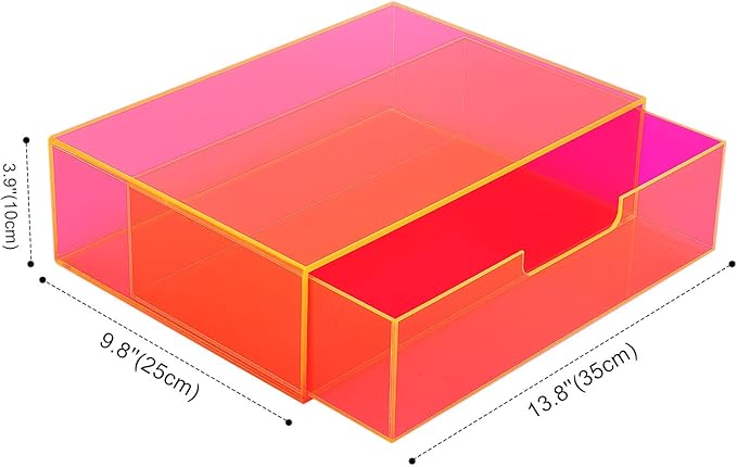 Gelite Acrylic Desk Organizer with Drawer for Makeup Vanity Stackable Desktop Storage Box for Office Supplies, 13.8 x 9.8 x 3.9’’, Neon Pink