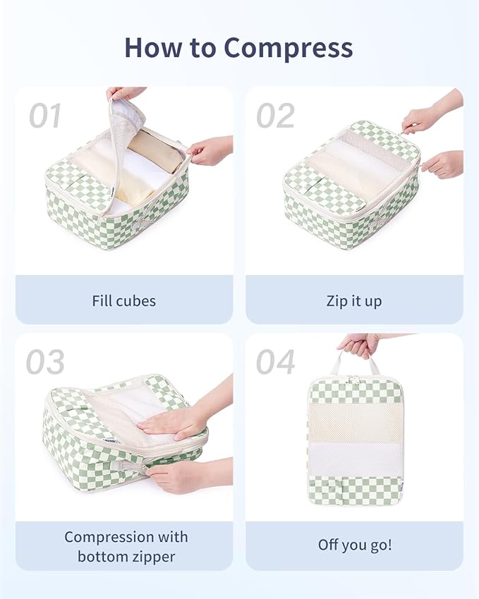 Narwey 6 Set/5 Set Compression Packing Cubes for Travel Kids Women Carry on, Packing Organizers Bag for Backpack Luggage Suitcase Duffle Bags
