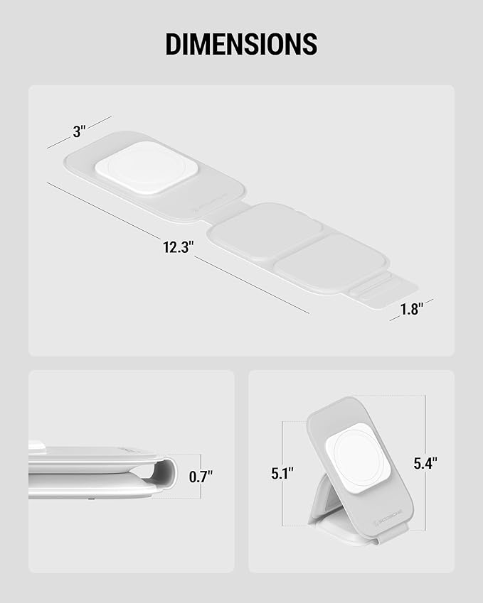 Scosche MSQFG2N1WT MagicMount Travel 2-in-1 Magnetic Dual Wireless Charging Station, Fast Charger Stand w/Foldable Flat Pad, Compatible with MagSafe Apple iPhone 16/15/14/13/12/Pro Max/Airpods, White