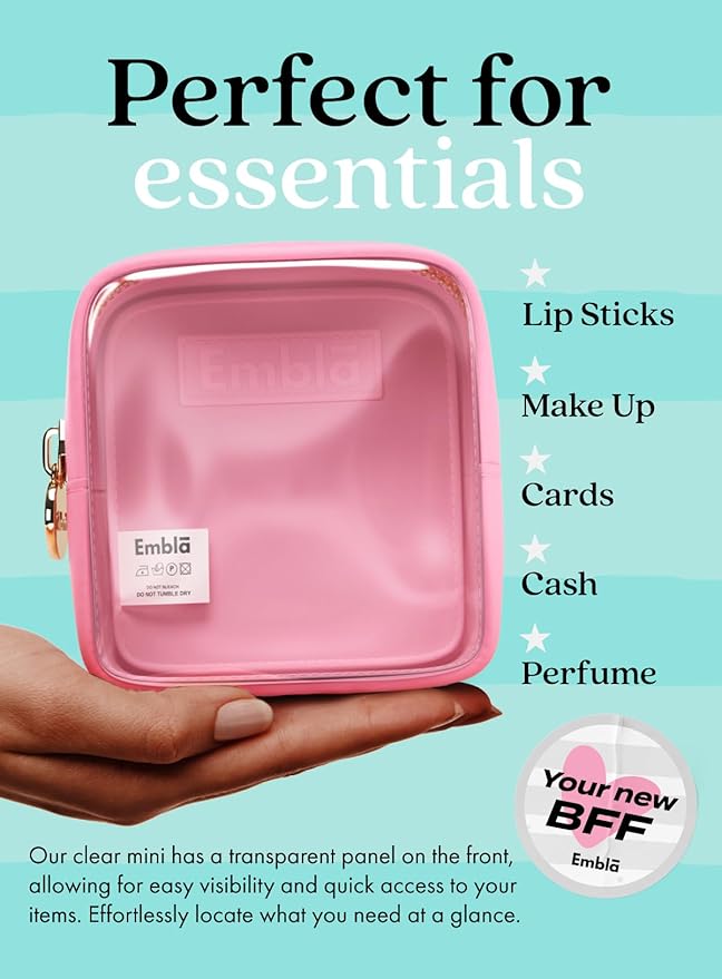 Embla Clear Small Makeup Bag for Purse Cute Mini Make Up Nylon Organizers Tiny Cosmetic Bags for Women Girls Little Toiletry Travel Pouches Zipper Skincare Pouch Organizer Light Pink
