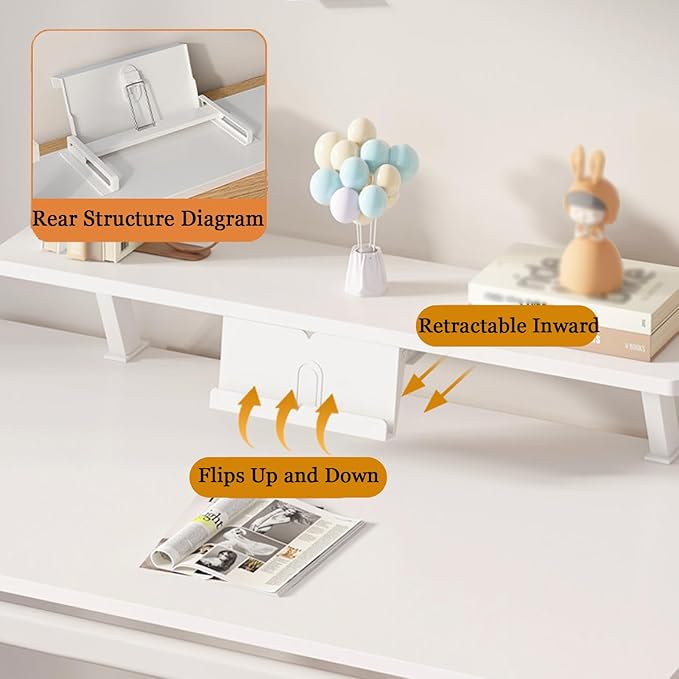 23.6x7.8 in Clamp on Desk Shelf, Adjustable Floating Desks Shelf with Reading Stand Desktop Extender Storage Organizer Space Saving for Office, Dorm, Home Desk Organization, White