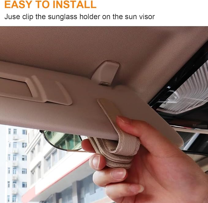 Sunglass Holder for Car, Magnetic Leather Sunglasses Clip for Car Visor, Eyeglass Hanger Clip for Car Sun Visor (A Khaki)