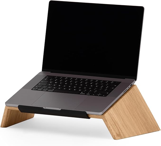 Oakywood Wooden Slanted Laptop Stand for Desk - Convenient Riser & Holder - Ergonomic Wood Stand 45x22x14cm - for 13-14" Laptops Oak