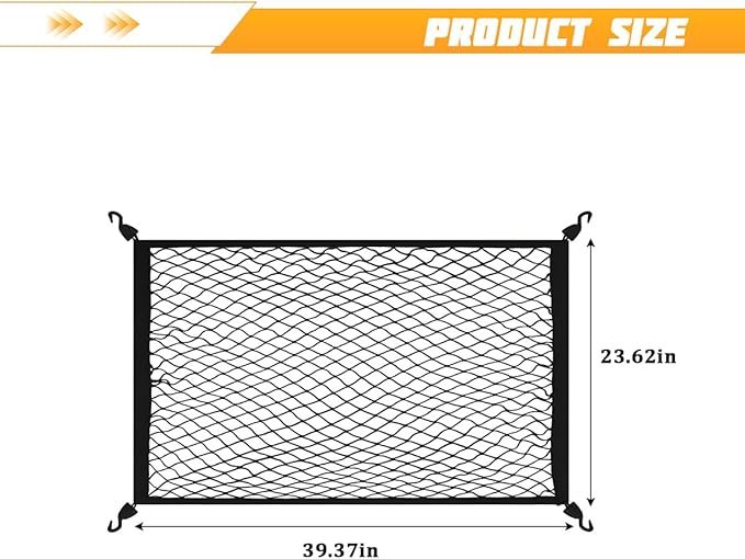 Car Cargo Net, 39.37" × 23.62" Adjustable Elastic Vehicle Trunk Cargo Storage Net with Hooks, Stretchable Mesh Automotive Trunk Organizers, Universal for SUV Motorhome Pickup
