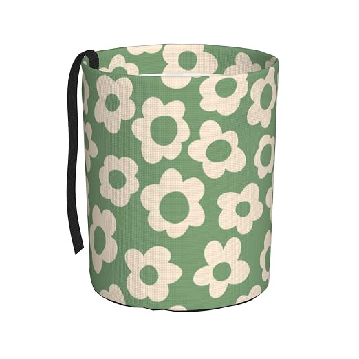 Car Trash Bag Vintage Green Groovy Flowers Waterproof Trash Small Car Can Portable Collapsible Car Garbage Can Hanging for Back Seat Floor or Hanging Headrest Car Decor Road Trip Essentials