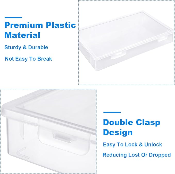 3 Pack Plastic Storage Boxes with Hinged Lids for 8.5" x 11" Letter, 2" Height A4 File Storage Case, Clear Scrapbook Paper Storage Boxes Documents Magazines Holder