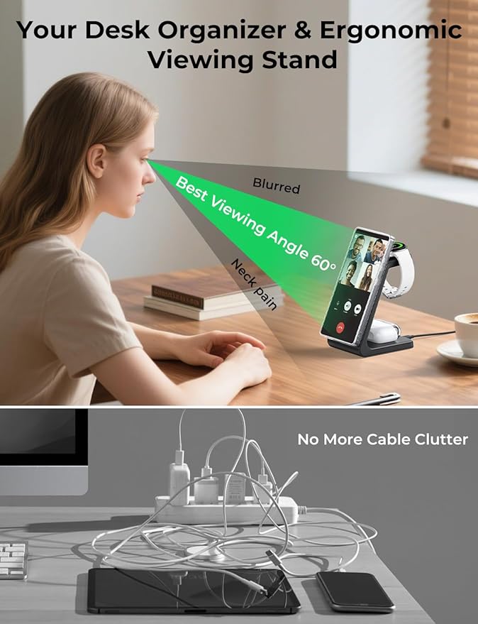 Magnetic Wireless Charger for Samsung, 3 in 1 Mag-Safe Charging Station for Galaxy Watch Ultra/8/7/6, Galaxy Watch Charger, Mag-Safe Charger for S26 Ultra S25 S24 S23 S22/ Z Fold7/ Flip7, Galaxy Buds