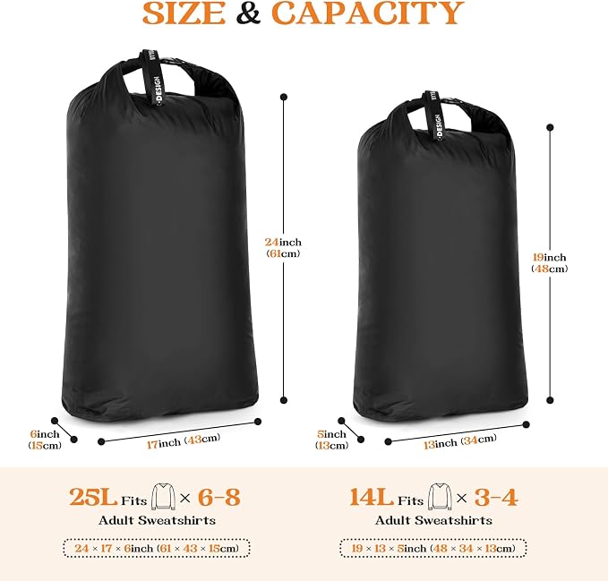 2-Pack Waterproof Travel Laundry Bags, Wet Dry Organizer to Block Odors & Prevent Suitcase Leaks, Roll-Up Dirty Clothes Pouch for Gym, Swim, Camping & Family Vacations