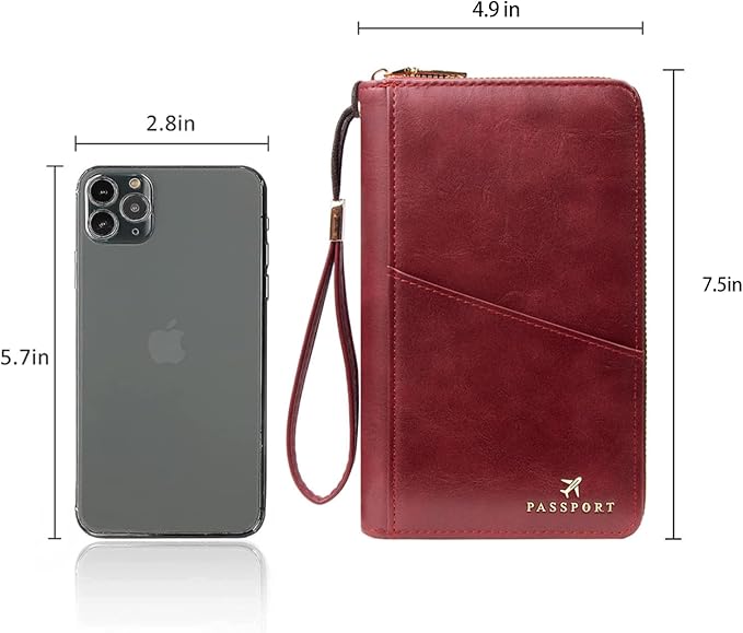 Family Passport Holder for Travel Women and Men RFID Passport Holder with Zipper Passport Case Passport cover Passport Wallet Travel Essentials and Accessories(1-2, Red)