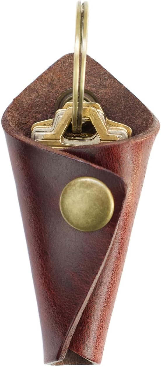 Leather Key Wrap Cover (Premium Leather) - Key Organizer | Motorcycle Keychain Wrap (Extra Dark Brown)