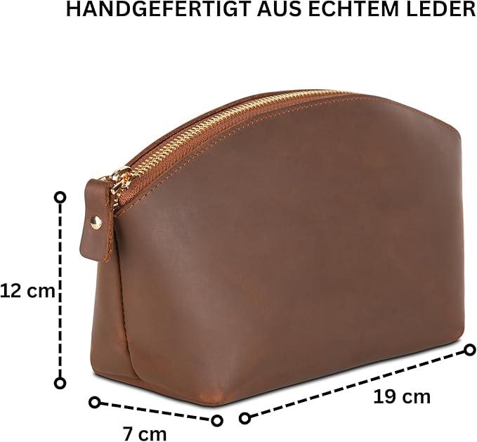 Blade Premium Personalized Genuine Leather Cosmetic Makeup Bag - Wedding Gift for Bridesmaid, Travel Organizer Clutch for Women with Zipper Pouch for Toiletry Essentials (Hazelnut)
