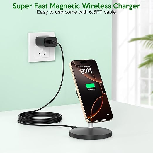 2Pack Magnetic Wireless Mag-Safe Charger Stand,Long 6FT USB C Cable + USB C Charge Block + 15W Apple Magsafe Wireless Station/Pad Fast Charging for iPhone 16 Pro/16 Plus/16 Pro Max/15/14/13/12/AirPods