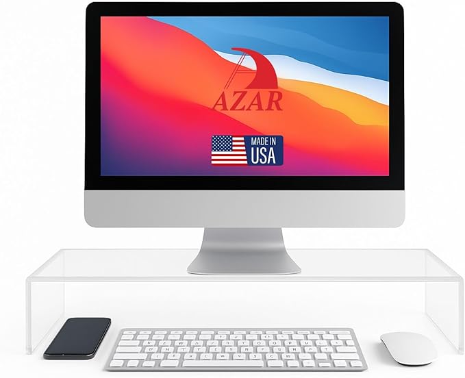 Azar 515360 Acrylic Monitor Stand Riser ??Made in USA Laptop stand and Monitor Riser Acrylic Monitor Stand Riser Clear Laptop Stand for Desk Ergonomic Display Riser, Clear (21-Inch-Luxury Handcrafted)