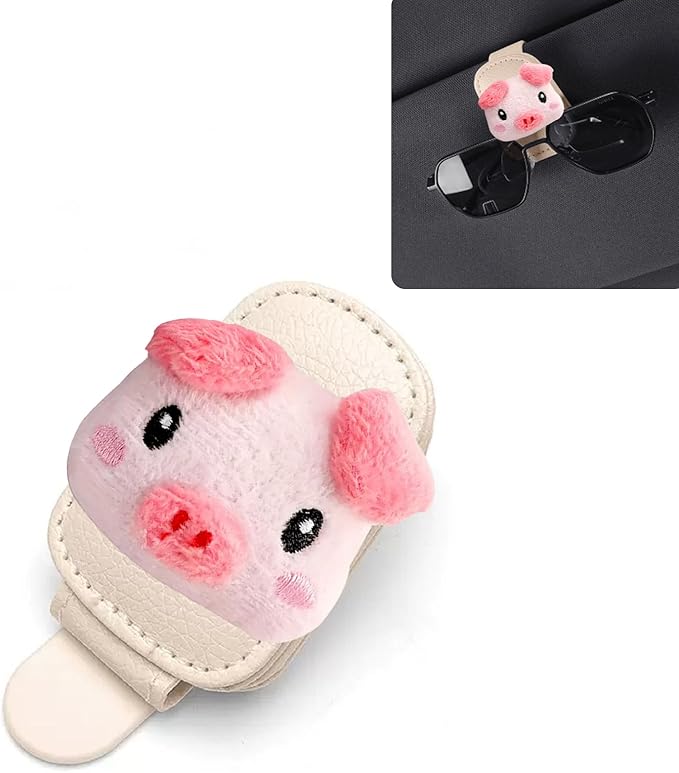 Pig Sunglasses Holder for Car Visor,Magnetic Leather Sunglass Holder,Ticket Card Clip Sunglasses Mount,Pigs Visor Accessories Gadgets Cats Car Decor,Pig Gifts for Women,Men,Mom