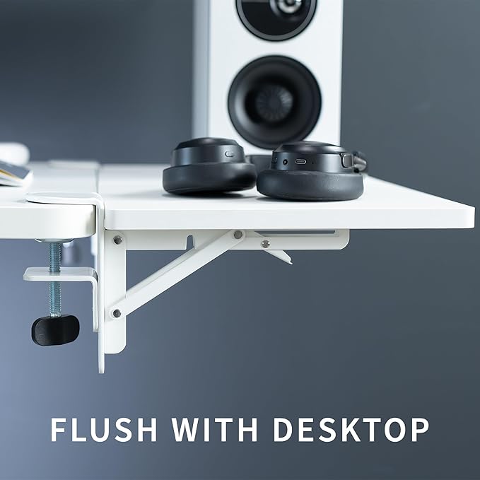 VIVO Clamp-on 24 x 12 inch Foldable Desk Extender, Wrist Support Arm Rest, Office Keyboard Tray, Side Table Extension Attachment, White, DESK-EXT24W