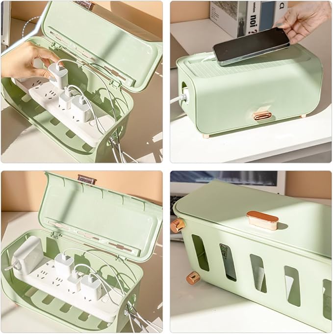 NUOBESTY Cable Management Box with Easy Installation for Hiding Large Capacity Cord Organizer and Modern Stylish Design, Multi-functional Power Cord Storage Container for Desk
